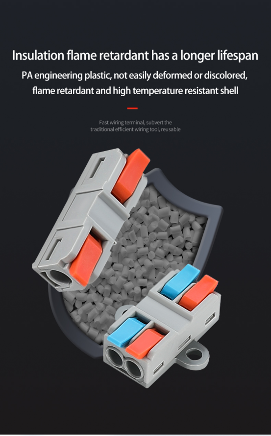 The wiring terminals are made of flame-retardant materials for greater safety