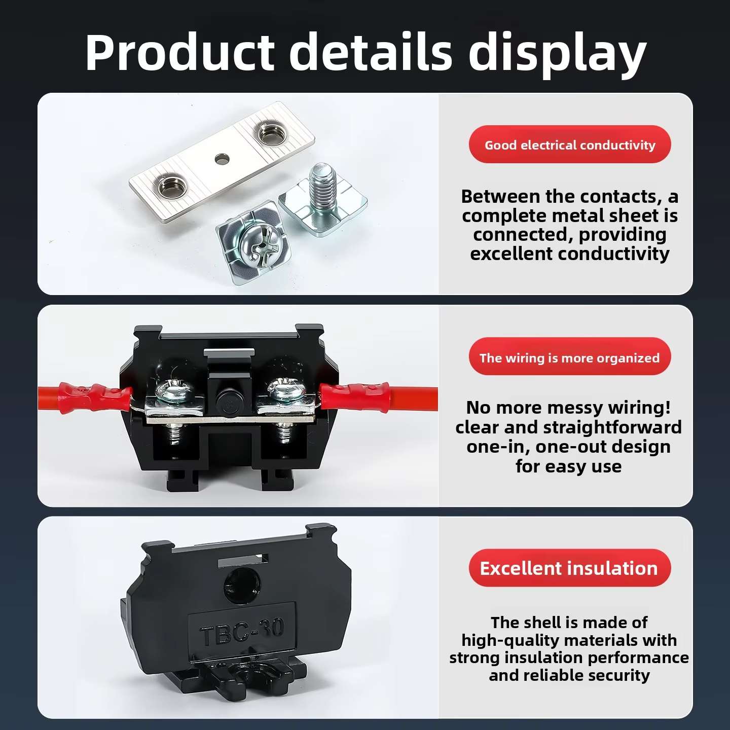 TBC Series DIN Rail Terminal Block High Current 10–200A Pure Copper Modular Electrical Connector