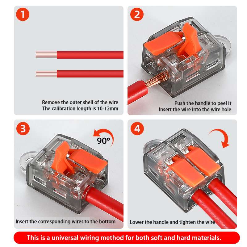 Patented PCT-514 Compact Quick Electric Universal LED Light Connector Red Copper Contacts Power Connectors