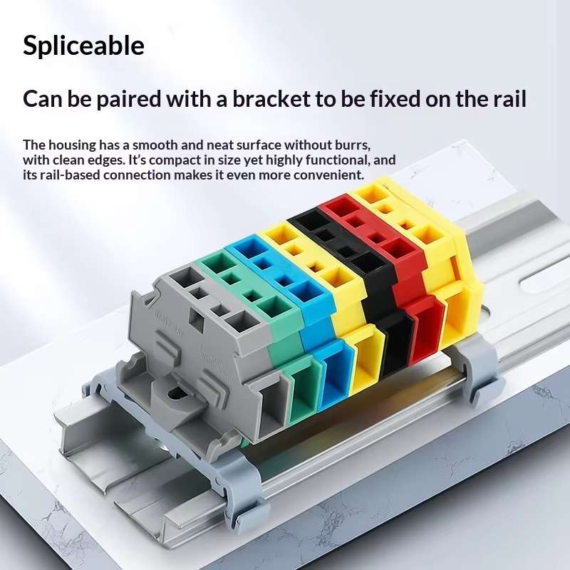 Yellow UTJ17-262 Multicolor Spring Type Terminal Block DIN Rail Electrical Wire Connector 0.08-4mm² 