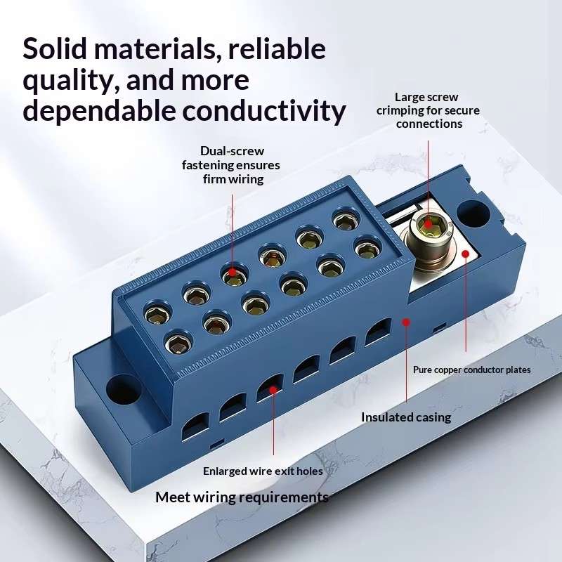 FJ6 Series Single-Pole Junction Box, One Input Multiple Outputs Copper Terminal Block, High Current Wire Splitter for Distribution Cabinet