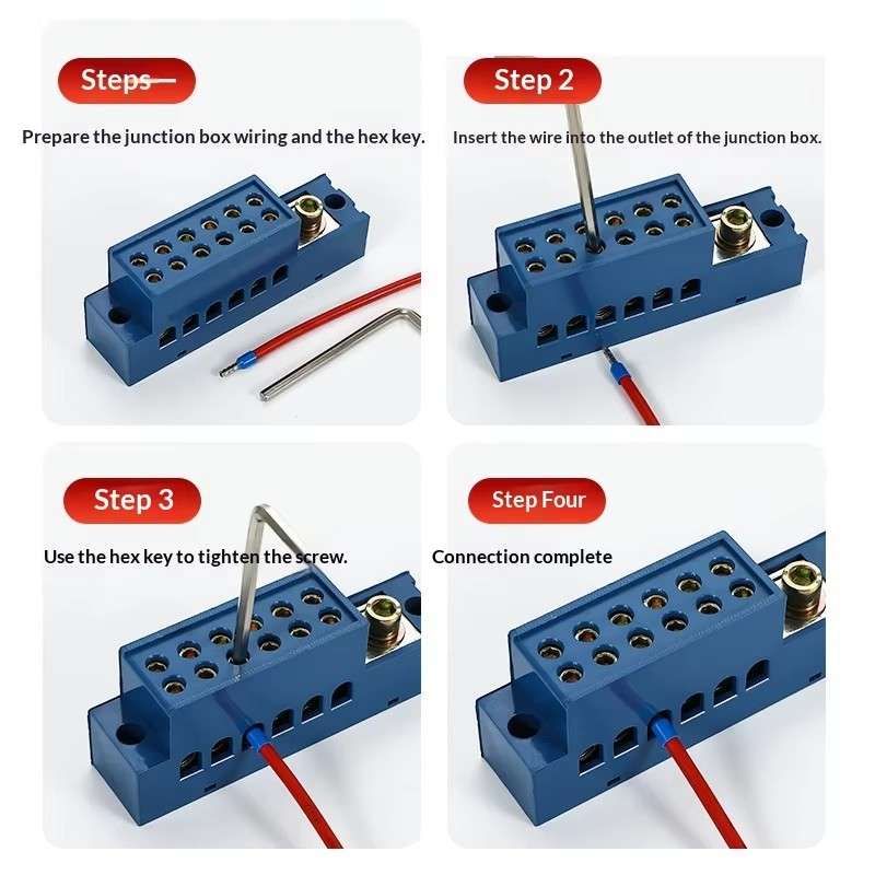 FJ6 Series Single-Pole Junction Box, One Input Multiple Outputs Copper Terminal Block, High Current Wire Splitter for Distribution Cabinet